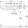 Раковина Geberit Xeno² с полкой: B=90см, T=48см, Отверстие под смеситель=Без, Перелив=Без, Полочное пространство=Левая, Белый / Специальное керамическое покрытие KeraTect