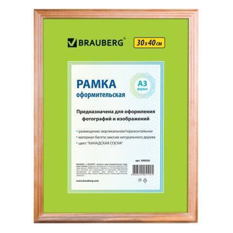 Рамка (BRAUBERG) HIT 30*40см, дерево, канадская сосна (для дипломов, сертификатов, грамот) 390026