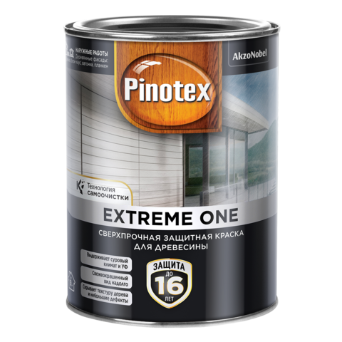 Pinotex Extreme One/Пинотекс Экстрим Уан сверхпрочная краска с эффектом самоочистки для защиты древесины