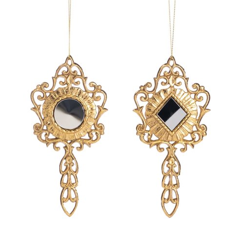 Набор елочных игрушек ручное зеркало двух видов золотое 2шт 14см Goodwill M&G