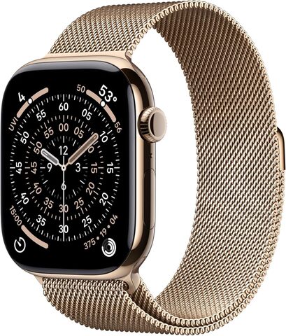 Умные часы Apple Watch Series 11 46 мм из титана золотого цвета, миланский сетчатый браслет золотого цвета (S/M)