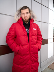 Пуховик мужской удлиненный "Russia" красный