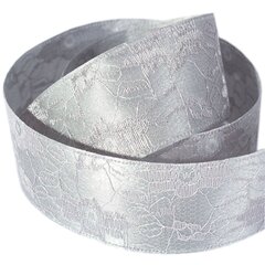 
          Декоративная лента двухслойная, 4 см, намотка 20 ярдов, серебро, дизайн рельеф цветов