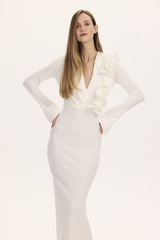 Платье с драпировкой и воланом