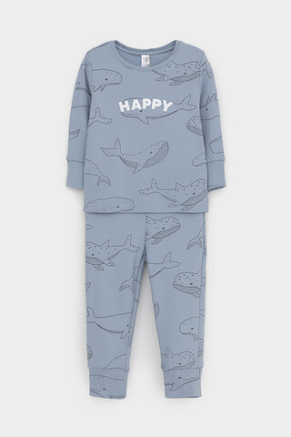 пижама  для мальчика  К 1621/пыльно-синий,большие киты