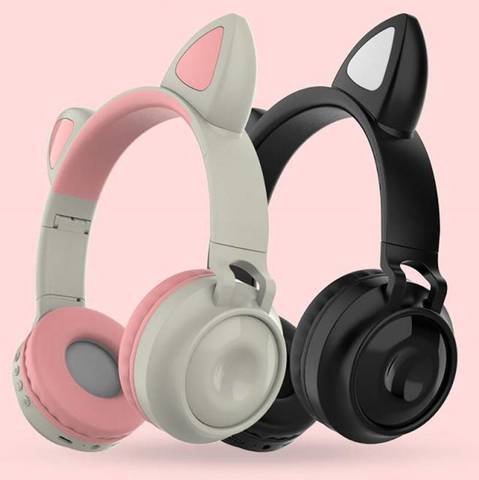 Беспроводные bluetooth наушники со светящимися кошачьми ушами Cat Ear Pink розовые