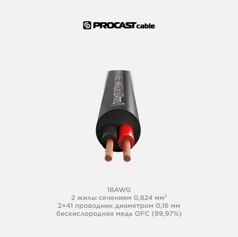 PROCAST cable S-LSZH 18.OFC.0,824 Инсталляционный LSZH (безгалогеновый) акустический (спикерный) кабель, 18AWG (2x0,824mm²)