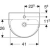 Раковина Geberit Renova: Белый, B=45см, H=17.3см, T=36см, Отверстие под смеситель=По центру, Перелив=На виду