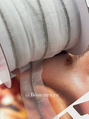 Тесьма мониль серебро на белой сетке (4 ряда)