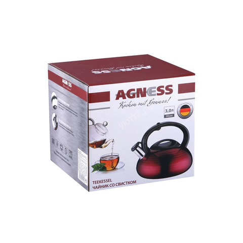 Чайник Agness со свистком 3 л - Красный - купить 2