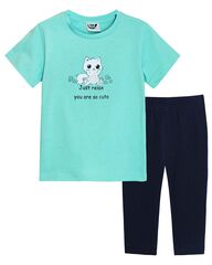 Комплект для девочки (футболка-бриджи)  41108  мятный/т.синий