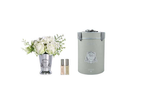 Ароматизированный букет роз и гортензий и 2 спрея 10мл Cote Noire Summer Posy White в металлической вазе