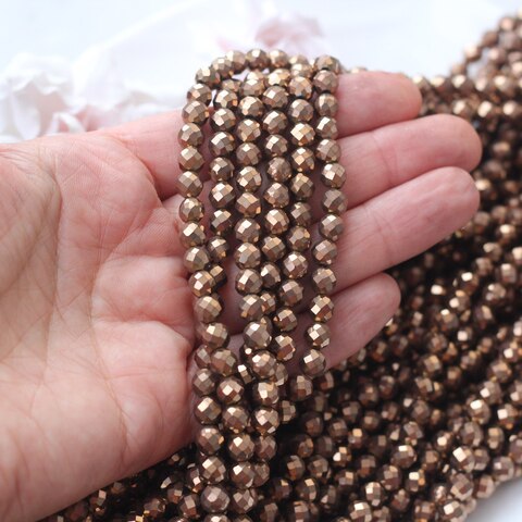 Гематин гематит, шарик граненый, 6 мм, шоколад, 1 нить, ГМ053