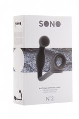 Чёрная анальная пробка с эрекционным кольцом SONO №2 - 11,4 см. - 
