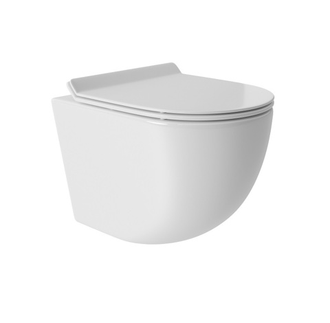 Aqueduto OVO OVOT0110 Унитаз подвесной 480*360 безободковый, Tornado, сиденье с микролифтом, белый глянцевый