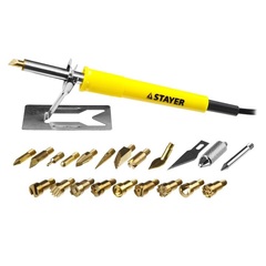 STAYER PROTerm, 30 Вт, 3 в 1, в наборе: 20 насадок, в кейсе, прибор для выжигания, пайки и резки, Professional (45227)