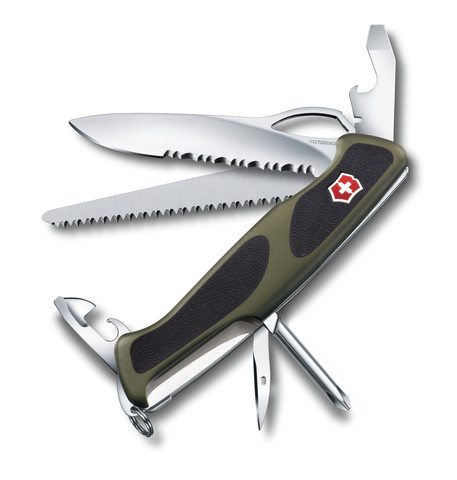 Складной нож Victorinox RangerGrip 178 (0.9663.MWC4)  | 130 мм., в сложенном виде, чёрно-зелёный, 12 функций