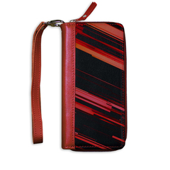 Клатч на молнии комбинированный красный, черная вставка "Диагональные линии"