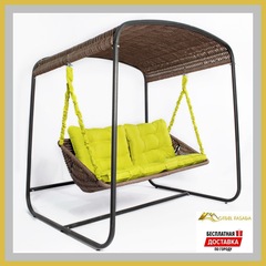 Садовая качеля-диван Коричневый с желтой подушкой