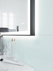 Зеркало LED 011 design 80x70 с подсветкой часы металл. рамка прямоугольное