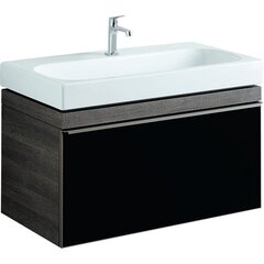 Шкафчик для раковины Geberit Citterio, с одним выдвижным ящиком: B=88.4см, H=55.4см, T=50.4см, черный / глянцевое стекло, темный дуб / меламин, структура дерева фото