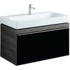 Шкафчик для раковины Geberit Citterio, с одним выдвижным ящиком: B=88.4см, H=55.4см, T=50.4см, черный / глянцевое стекло, темный дуб / меламин, структура дерева