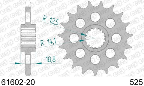 61602-20 звезда передняя (ведущая) стальная, 525, AFAM
