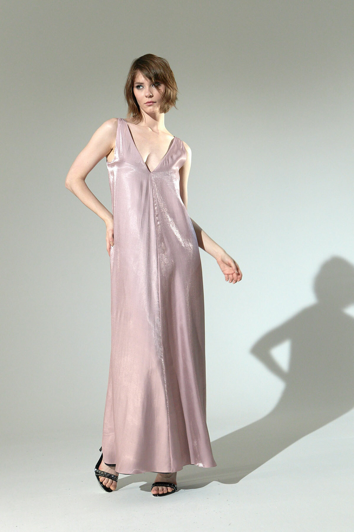 Платье-майка двустороннее (шиммер), розовый/стальной