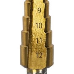 Сверло по металлу ступенчатое ПРАКТИКА 4-12 мм шаг 1 мм TIN (1шт.), ПРОФИ