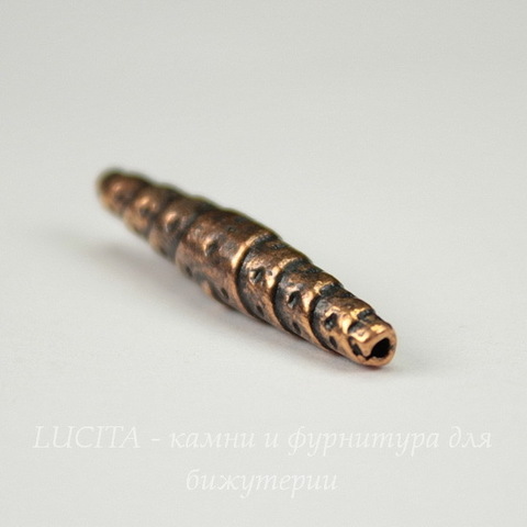 Бусина металлическая "Веретено" 25х5 мм (цвет - античная медь)