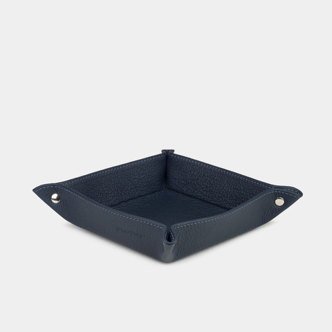 Лоток для мелочей из натуральной кожи теленка, синего цвета
