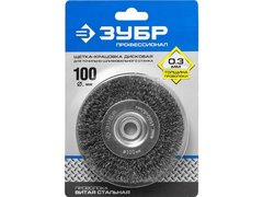 ЗУБР 100 х 12.7 мм, витая, стальная проволока 0.3 мм, дисковая щетка-крацовка для точильно-шлифовального станка, Профессионал (35185-100)