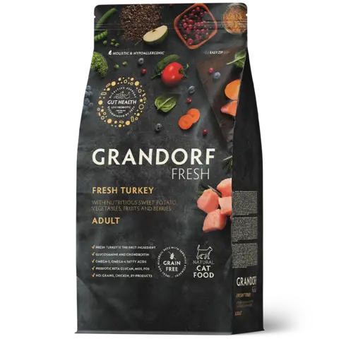 Grandorf Fresh сухой корм для взрослых кошек свежее мясо индейка с бататом 2 кг