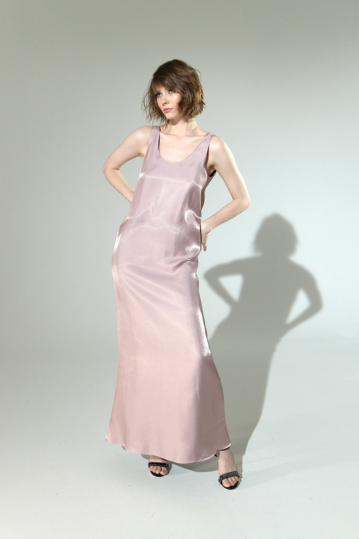 Платье-майка двустороннее (шиммер), розовый/стальной