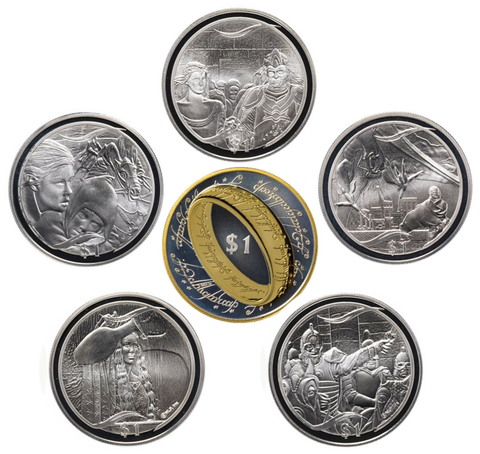 Набор из 6 монет 1 доллар - Властелин колец. Нова Зеландия. Серебро. 2003 г.