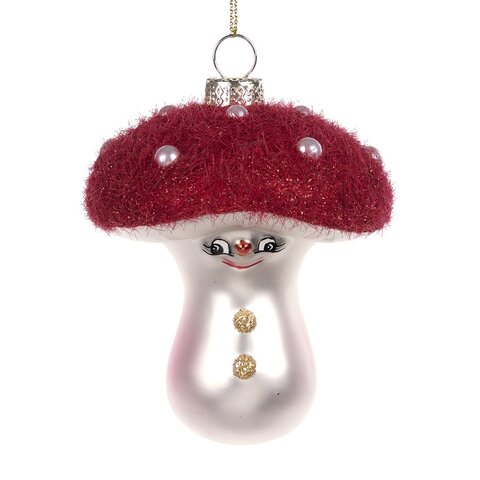 Елочный шарик Улыбающийся грибочек 10,5см Goodwill M&G белый с красным