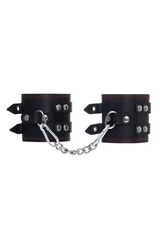 Черные кожаные наручники с двумя ремнями и контрастной строчкой - 