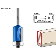 ЗУБР 19 x 25.4 мм, хвостовик 8 мм, фреза кромочная с нижним подшипником, Профессионал (28727-19-25.4)