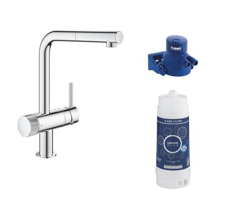 Смеситель для мойки с фильтром с выдвижным изливом Grohe Minta/Blue Pure 119706