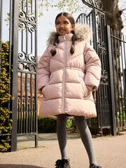 Пальто стеганое утепленное с капюшоном для девочки Next Q81-857, Розовый