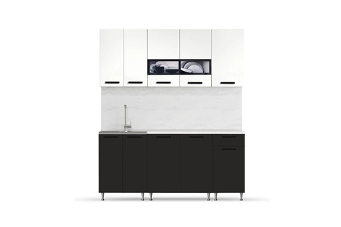 Кухня Рио 1.8 м белый глянец / черный глянец