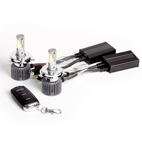 Светодиодные лампы MTF LIGHT серии DIGITAL LIGHTING Н4/Н19, 12V, 55W, 4500lm, 3000-7000K, управление со смартфона, аналоговое и пульт ДУ, к-кт.