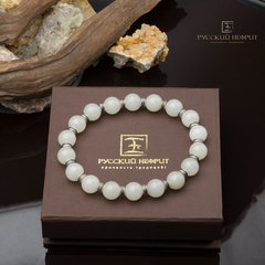 Браслет "Восток". Белый нефрит. 10мм.