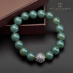 Браслет "Летучая мышь". Нефрит цвета морской волны. 12 мм.