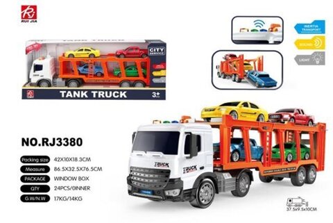 Автовоз инерционный + 4 машины, свет/звук, размер 42см*18см*10см