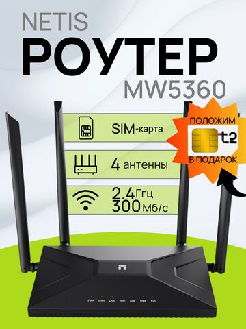 Wi-Fi роутер Netis MW5360 маршрутизатор / слот для SIM-карты 3G/LTE, съемные антенны