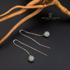 Серьги-протяжки Luna. Серебро, буромский нефрит