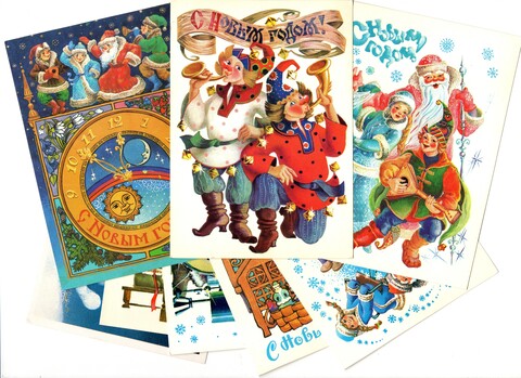 Подборка поздравительных Новогодних открыток — 8 штук— художник Похитонова —чистые, без повторов, времен СССР