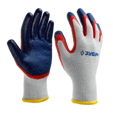 ЗУБР ЗАХВАТ-2 S-M, х/б перчатки с двойным текстурированным нитриловым обливом, повышенная износостойкость, 13 класс, Профессионал (11454-S)