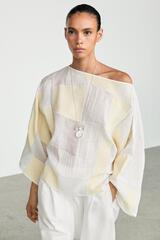 Massimo Dutti Блуза с вырезом «лодочка» и принтом пэчворк, белый